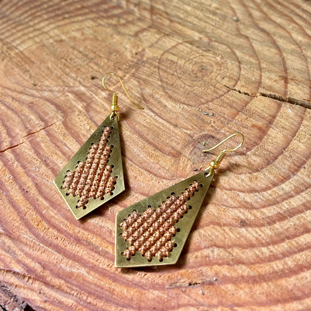 Jamilla Palestinian Tatreez on Brass Earrings | From Palestinian Women Artisans