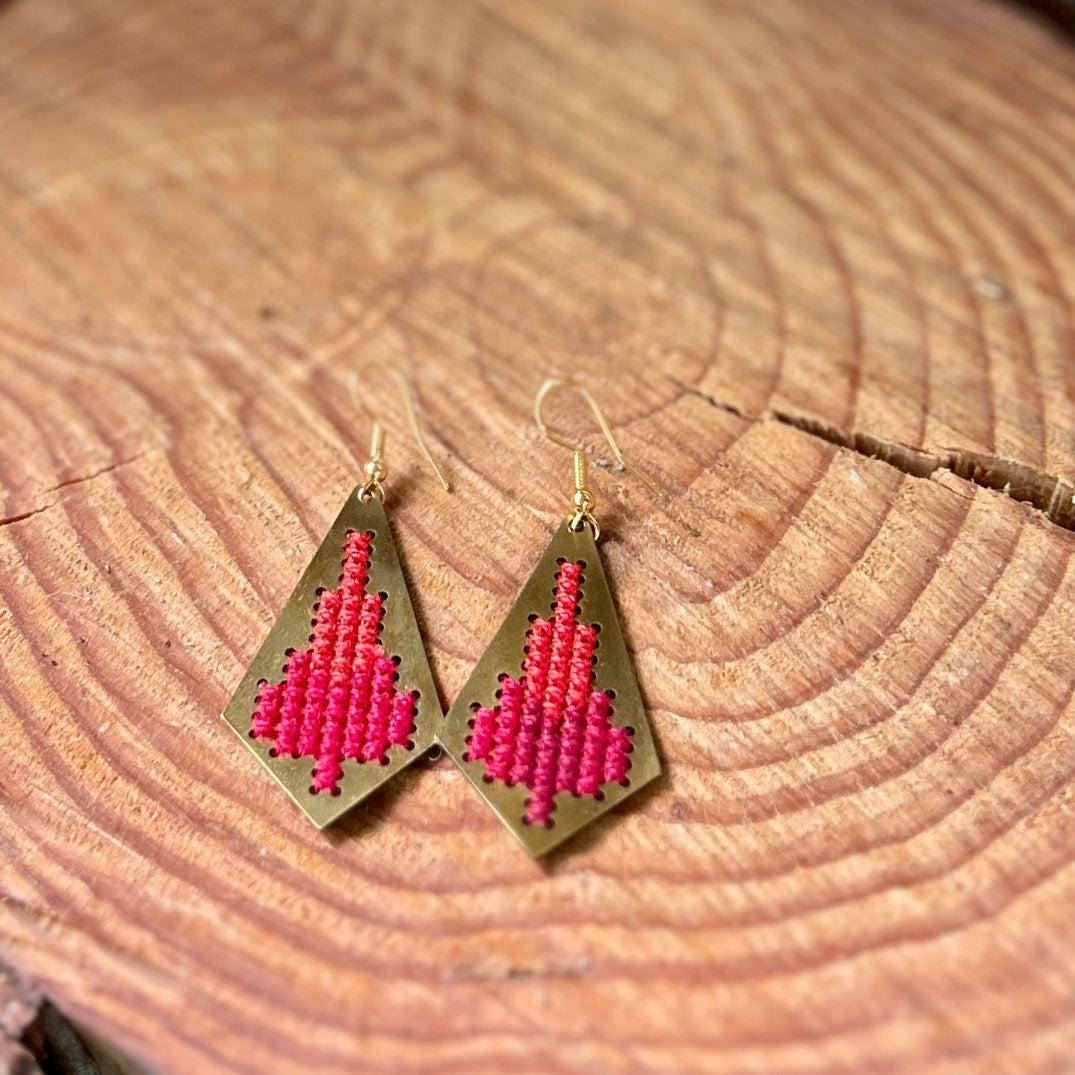 Jamilla Palestinian Tatreez on Brass Earrings | From Palestinian Women Artisans