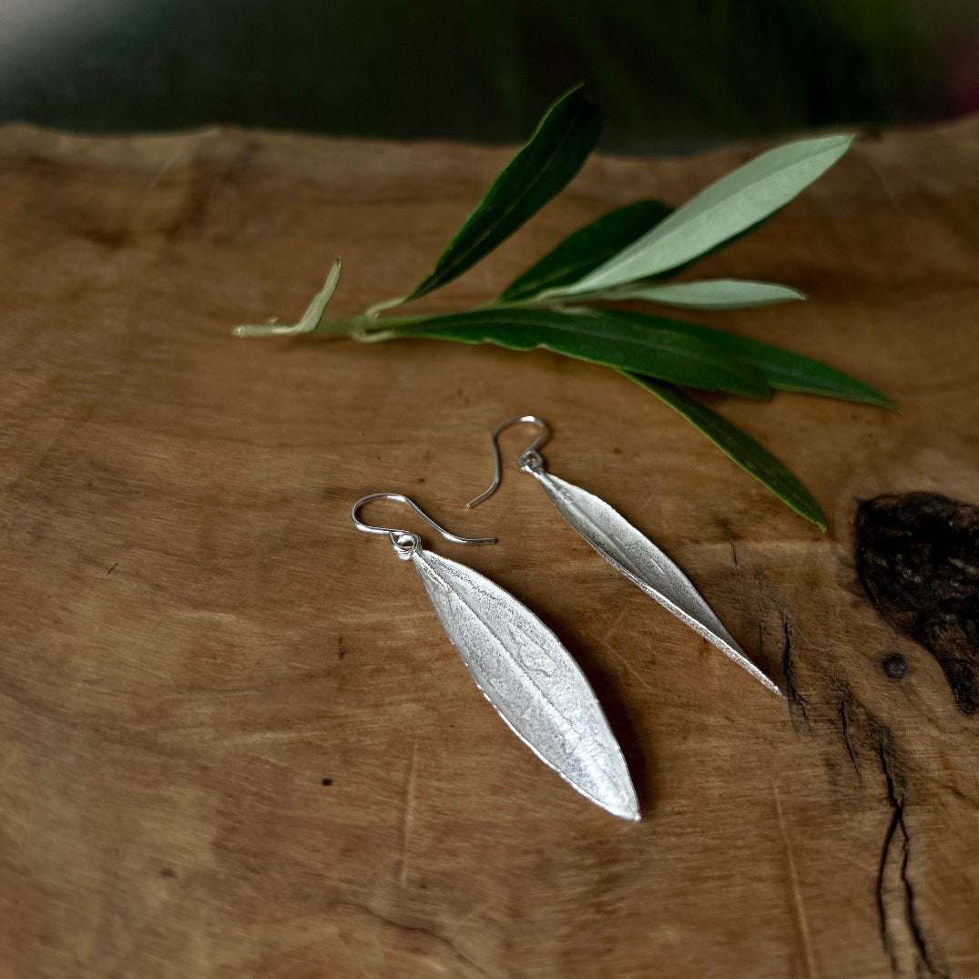 Hand Crafted Sterling Silver Earrings | Twisted Olive Leaf from Palestine