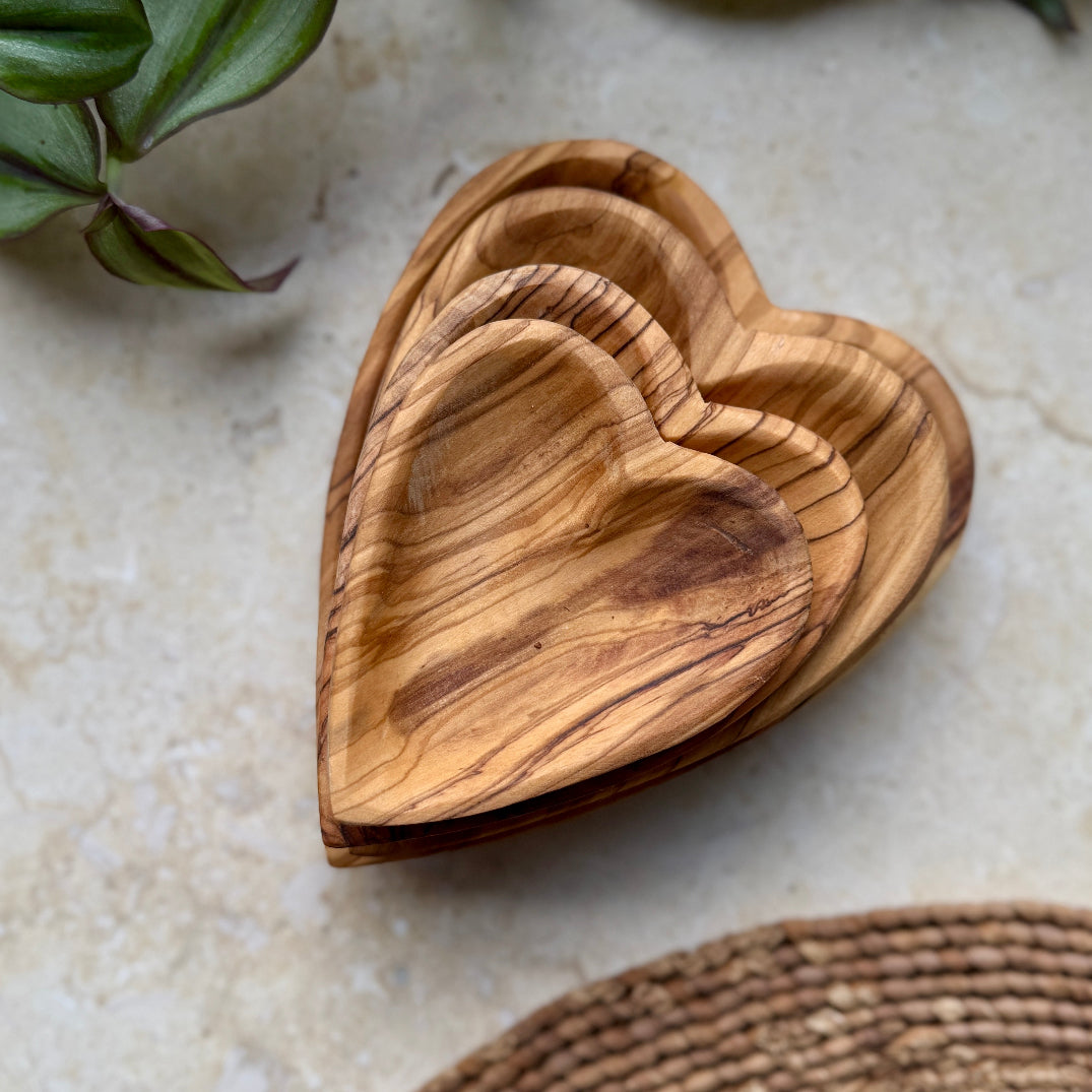 Olive Wood Heart Shaped Dish Set from the Holy Land
