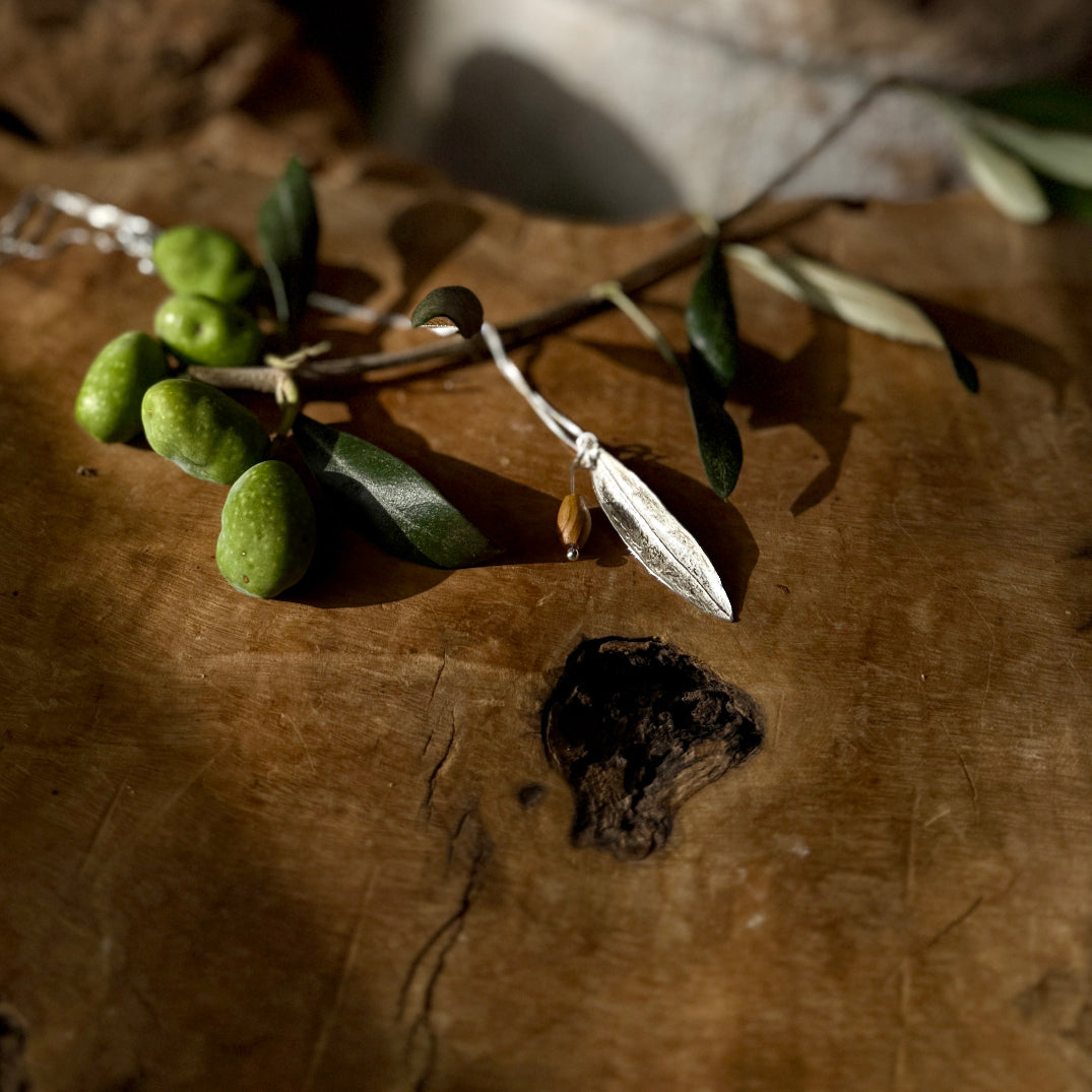 Holy Land Necklace: Olive Leaf with Olive Wood Bead | Handcrafted in Bethlehem