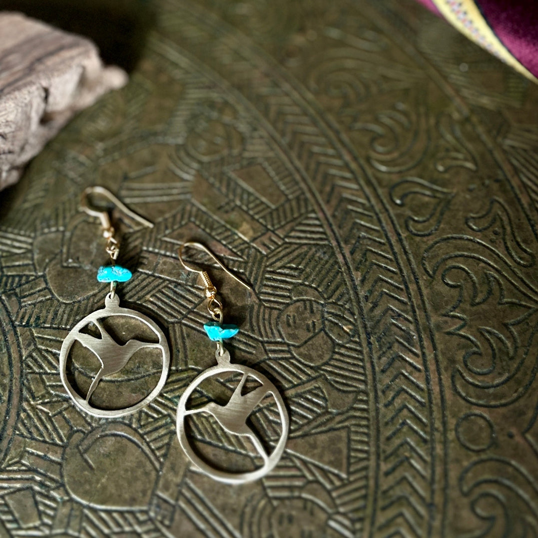 Sunbird of Palestine Outline Brass Earrings |Handmade Jewelry from Palestine