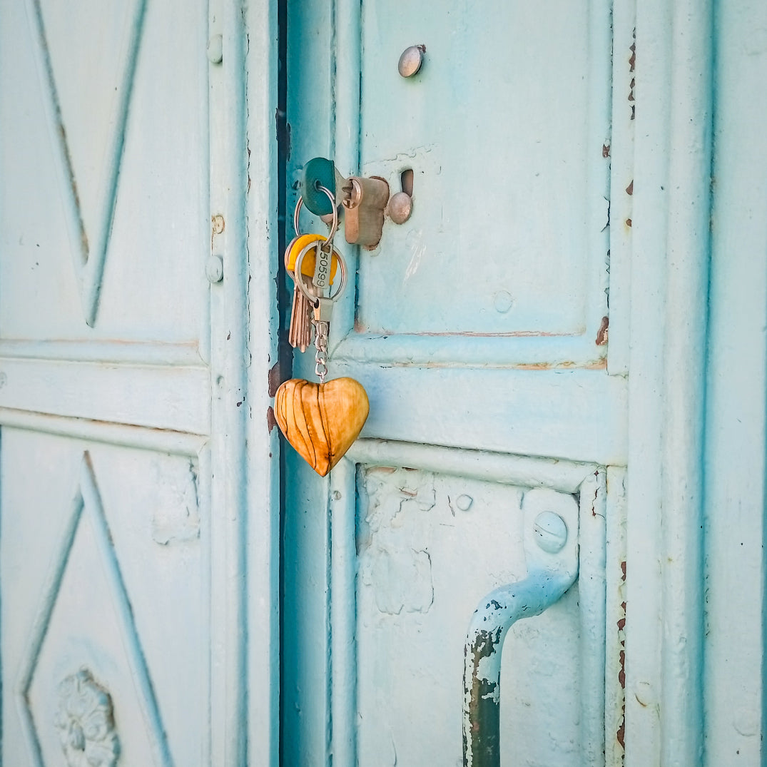 Olive Wood Heart Keychain | Hand Carved from Bethlehem