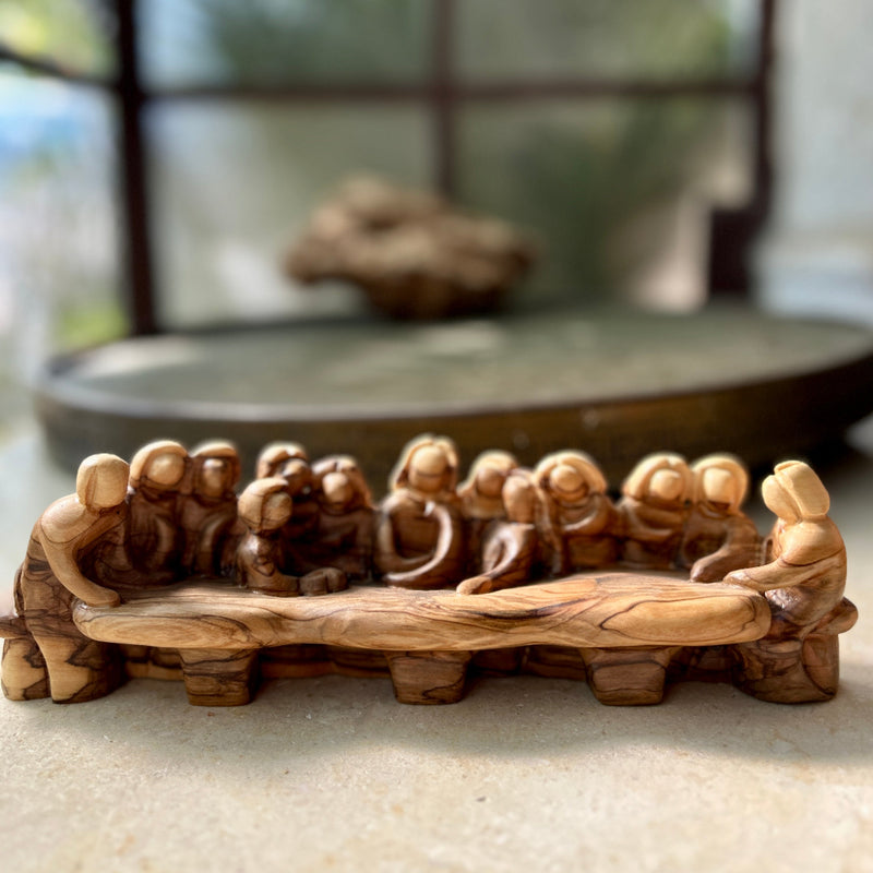 Last Supper Hand Carved Olive Wood Figurines | Single Piece of Wood