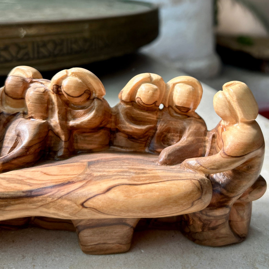 Last Supper Hand Carved Olive Wood Figurines | Single Piece of Wood