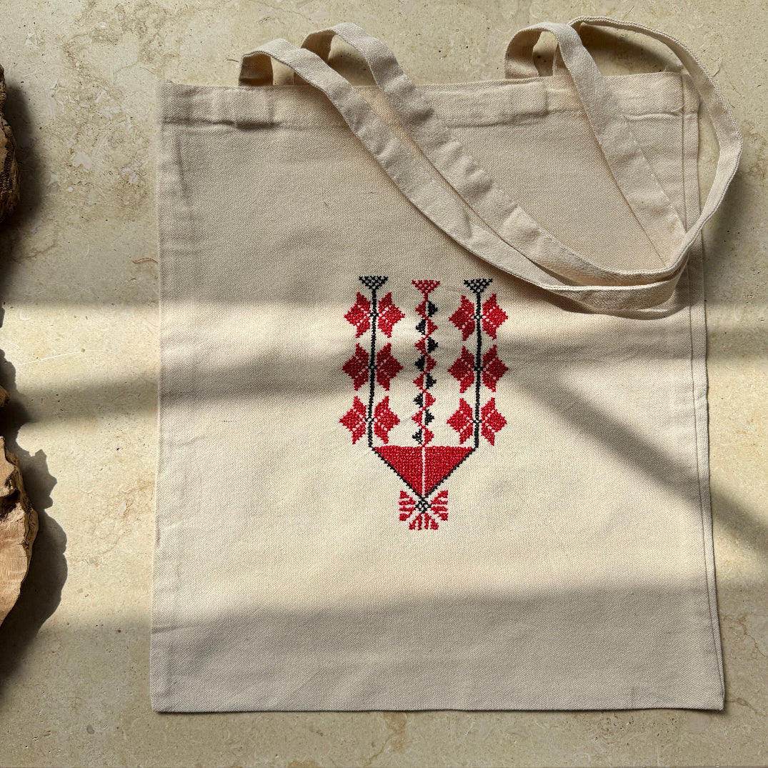 Ramallah Tatreez Stitch on Tote Hand Stitched by Women Artisans in Palestine