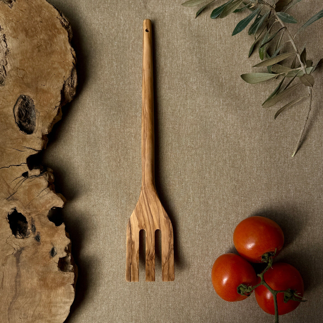 Large Olive Wood Fork | Kitchen Cooking Utensil | Crafted from Bethlehem