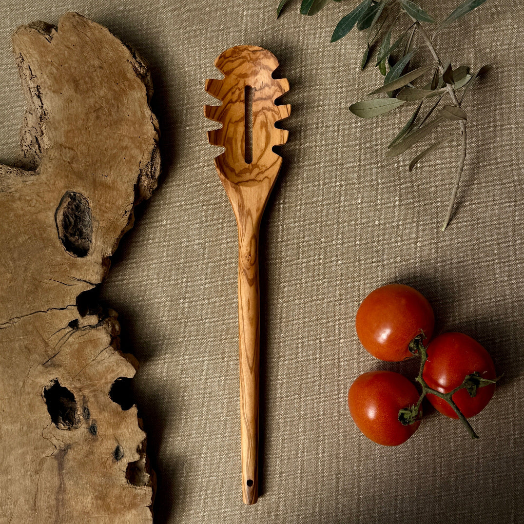 Pasta Spoon with Teeth in Olive Wood | Hand Crafted from Bethlehem