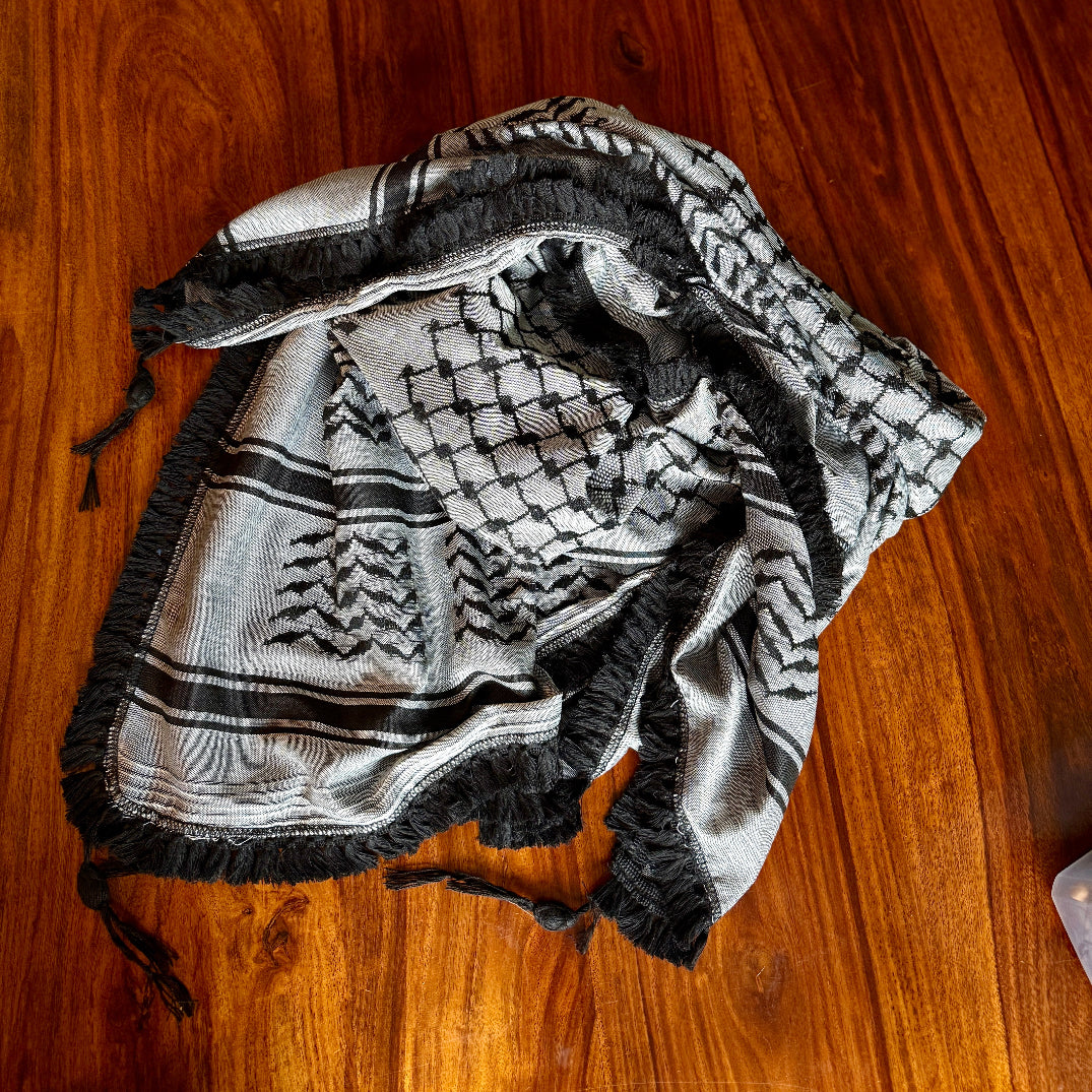 Black on Charcoal Palestinian Made Keffiyeh: Original Palestinian Hatta