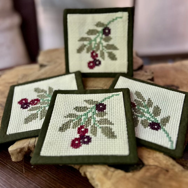 Embroidered Coasters - Palestinian Tatreez Olive Leaf - Set of 4 from Palestine