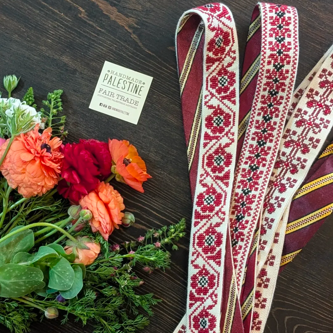 Traditional Tatreez and Saya Floral Bouquet Ribbons | Wedding and Henna Keepsake from Palestine