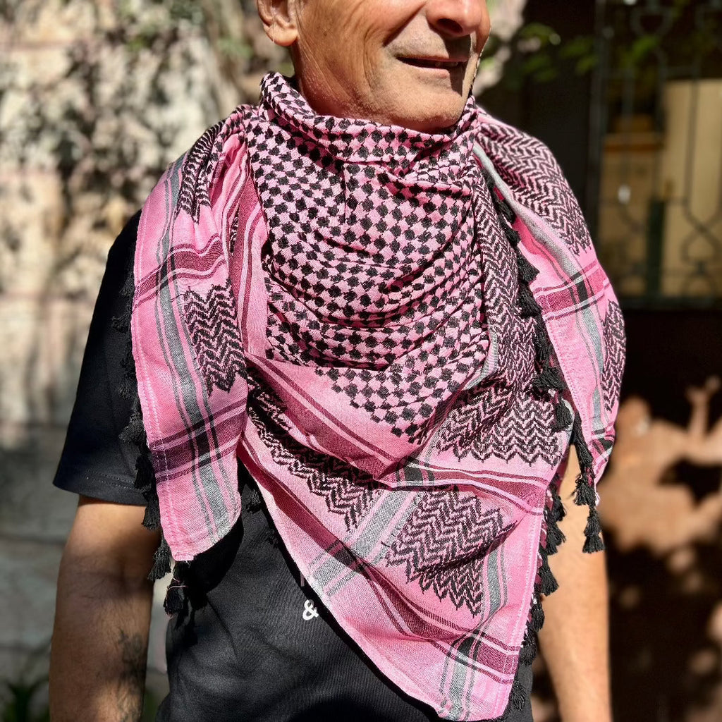 original-keffiyeh-in-black-on-pink-handmade-palestine