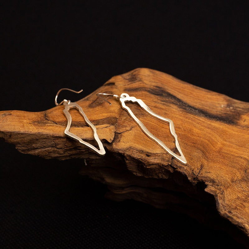 Brass Jewelry - Palestine Map Earrings Outline In Silver