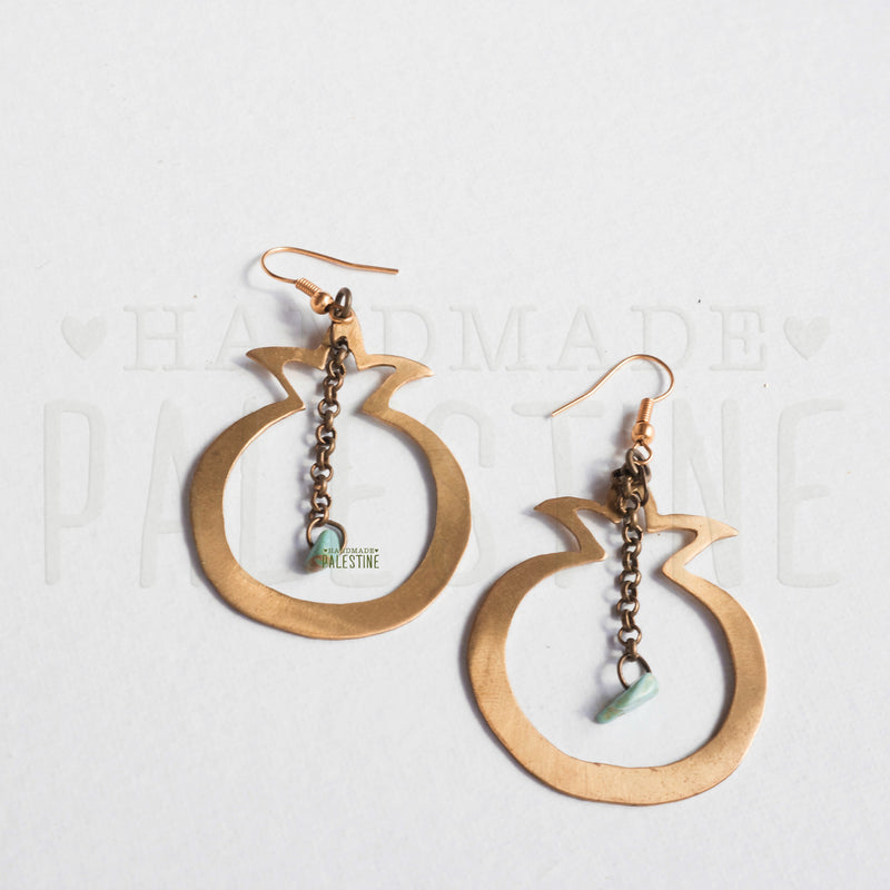 Brass Jewelry - Pomegranate Earrings With Blue Bead