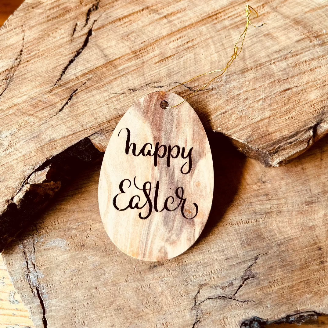 Happy Easter egg wood carving