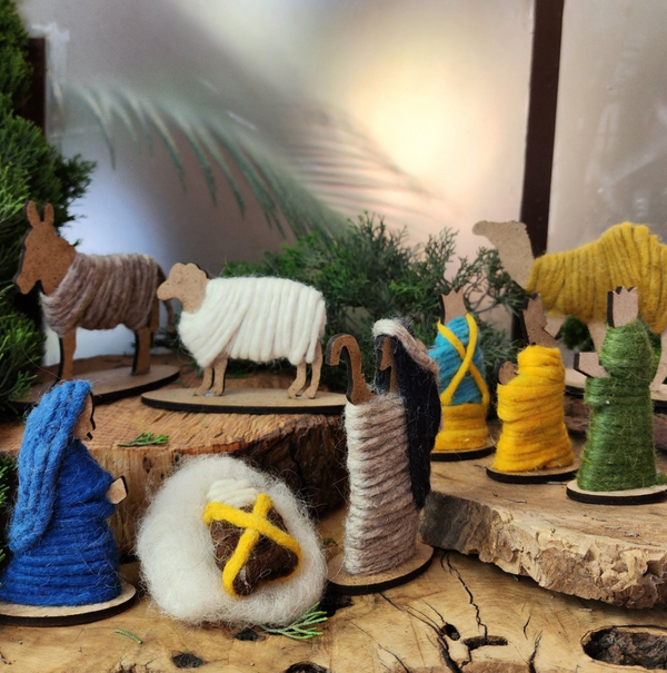 Handmade Wool Spun Nativity Set