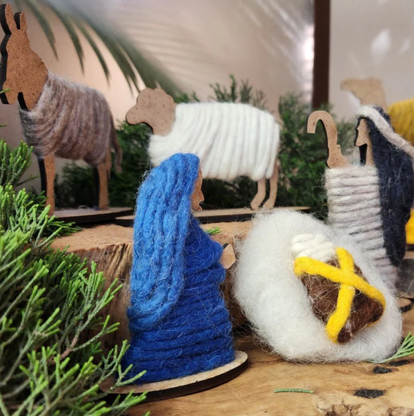 Unique Hand-Spun Wool Nativity Set