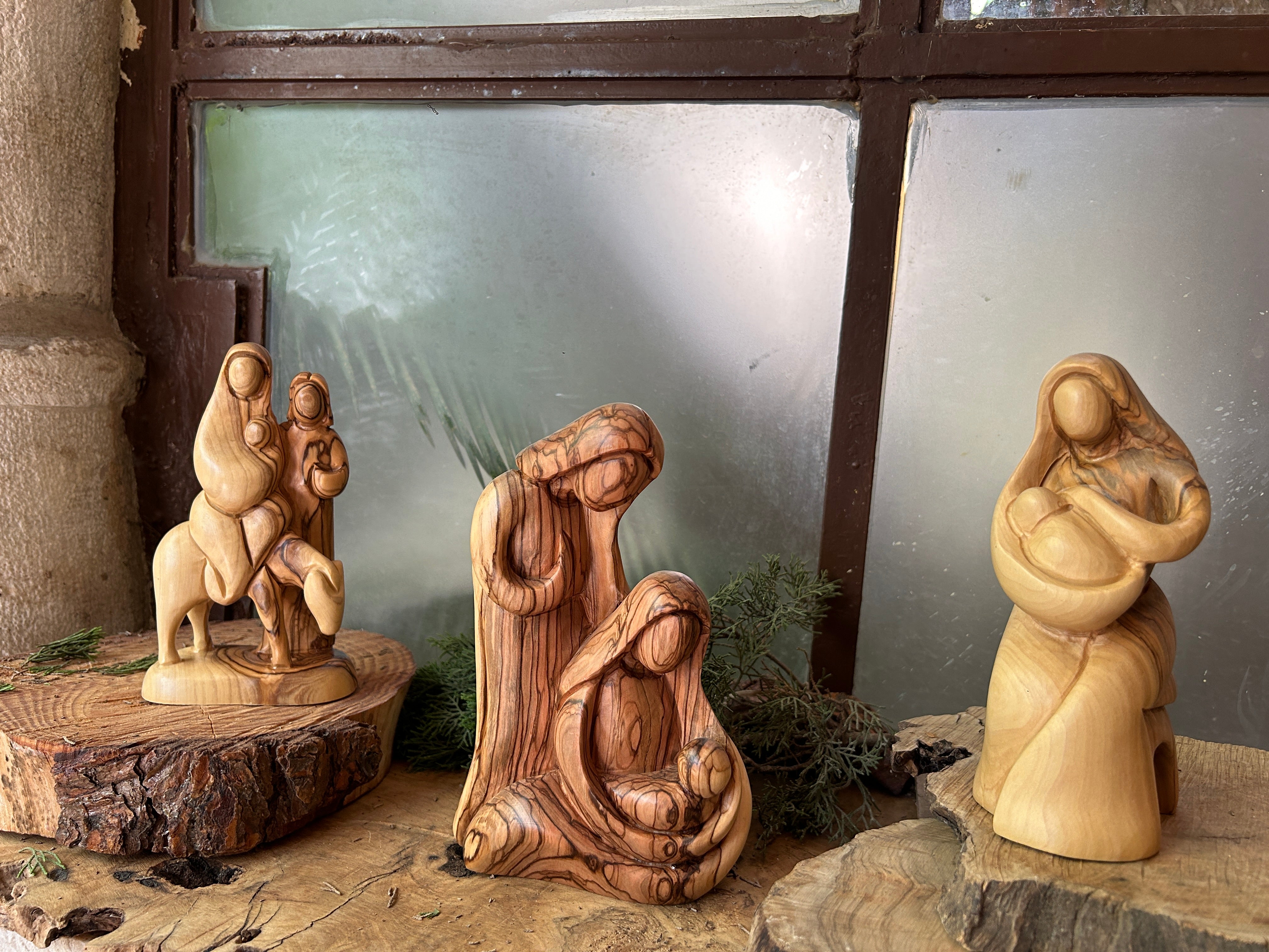 olive wood christian statues from bethlehem | Jesus | Mary | Nativity | Hands of Prayer | Flight to Egypt