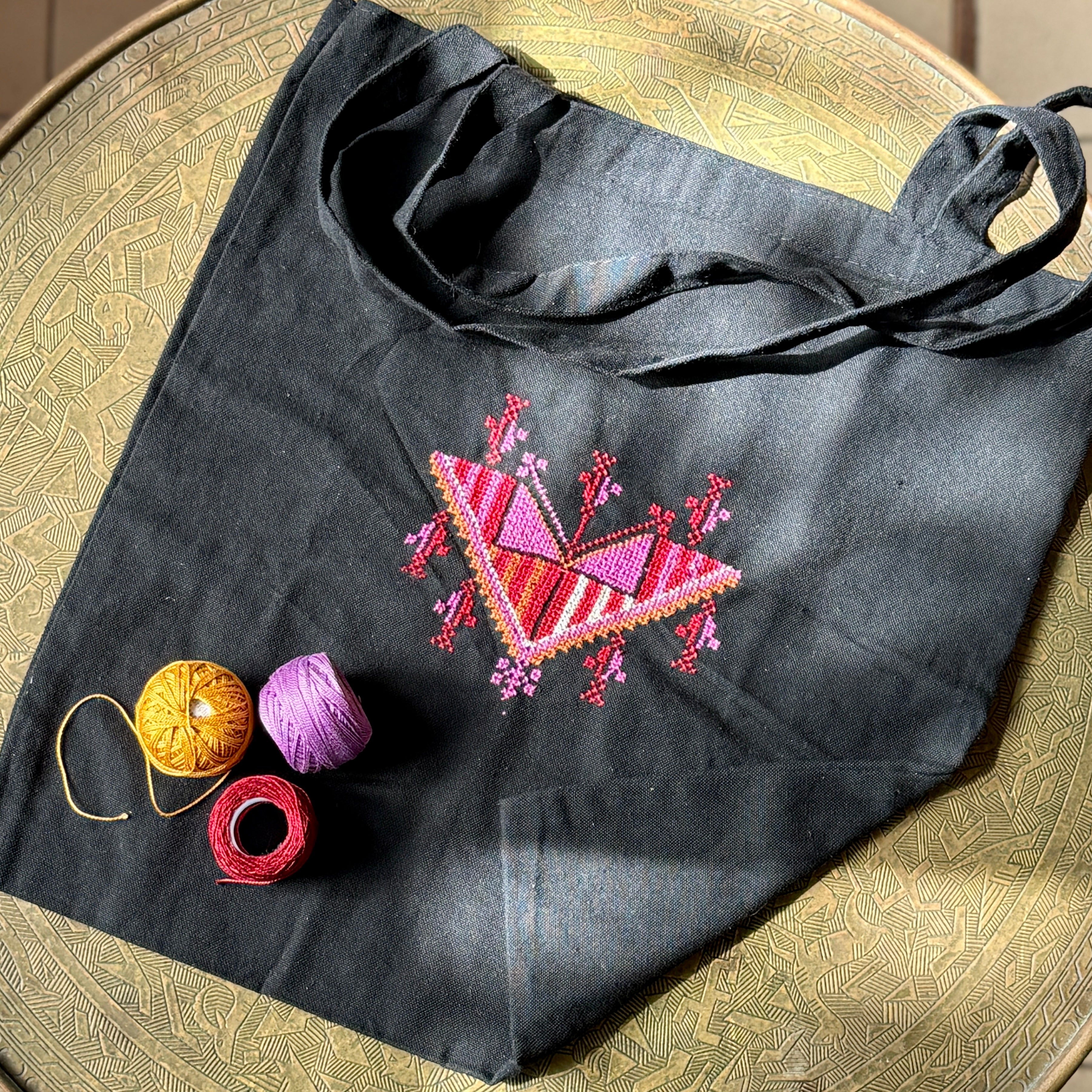 Palestinian Tatreez on Tote Hand Stitched by Women Artisans in Palestine