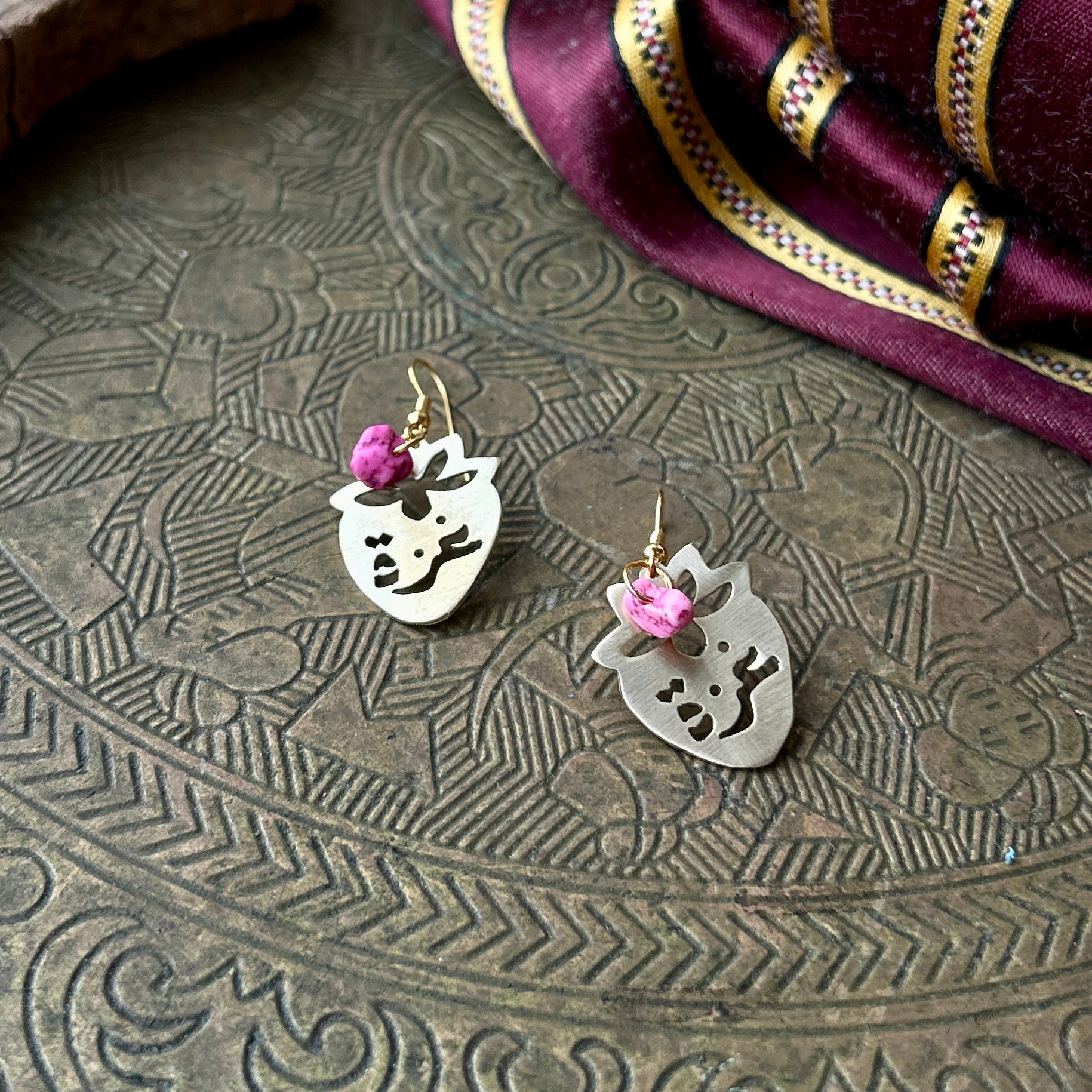 Gaza Strawberry Calligraphy Earrings | Handmade Jewelry from Palestine