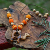 Natural Wooden Teething Necklace with Camel Orange Crocheted Beads