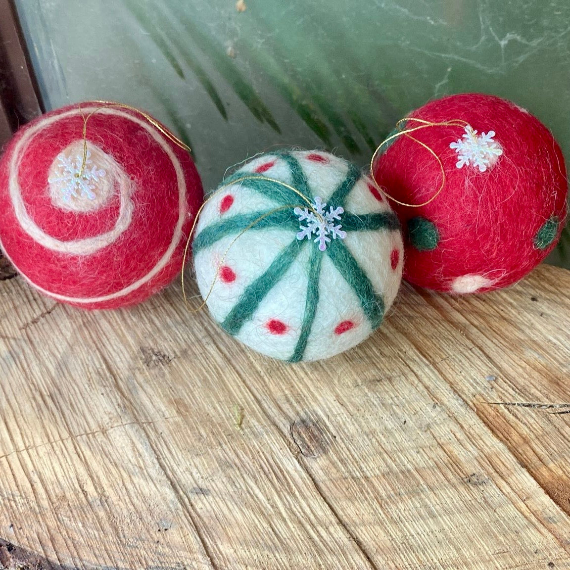 Hand Crafted Felted Wool Christmas Balls | Set of 3 Baubles | Ornaments Handcrafted from Bethlehem