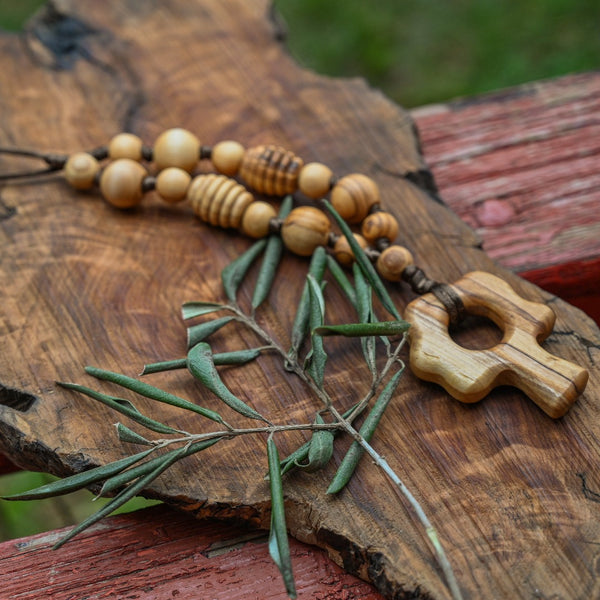 New Mama Necklace for Nursing Babies with All Wooden Olive Beads and Tree