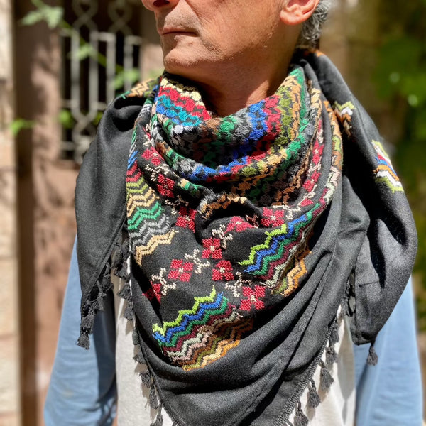 Keffiyeh with Hand Embroidered Palestinian Tatreez from Women in Palestine