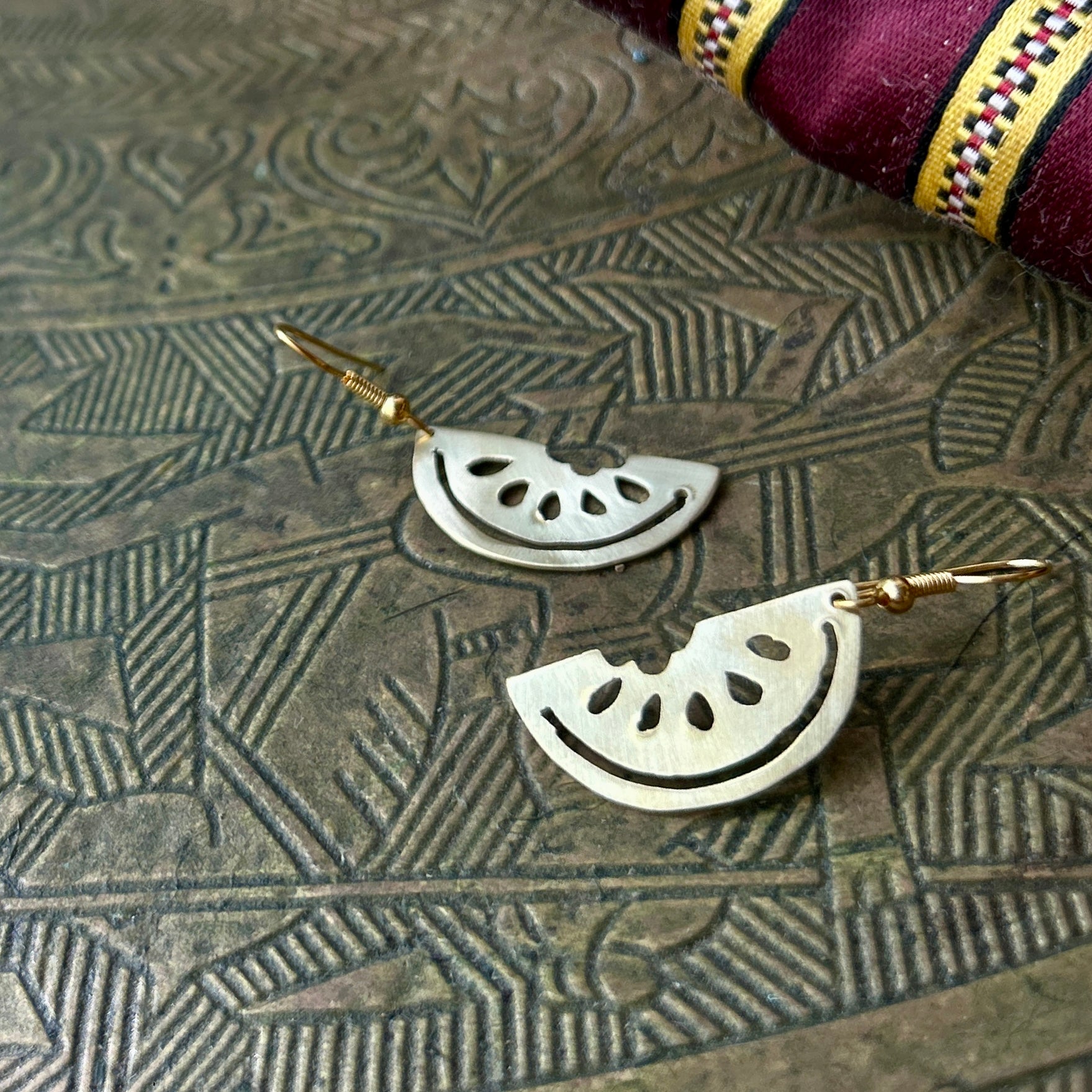 Palestinian Watermelon Brass Earrings | Handmade Jewelry from Palestine