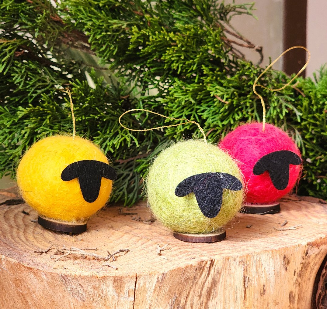 Palestinian Felted Wool Sheep Christmas Ornament | Set of 4 | Unique Tree Bobbles