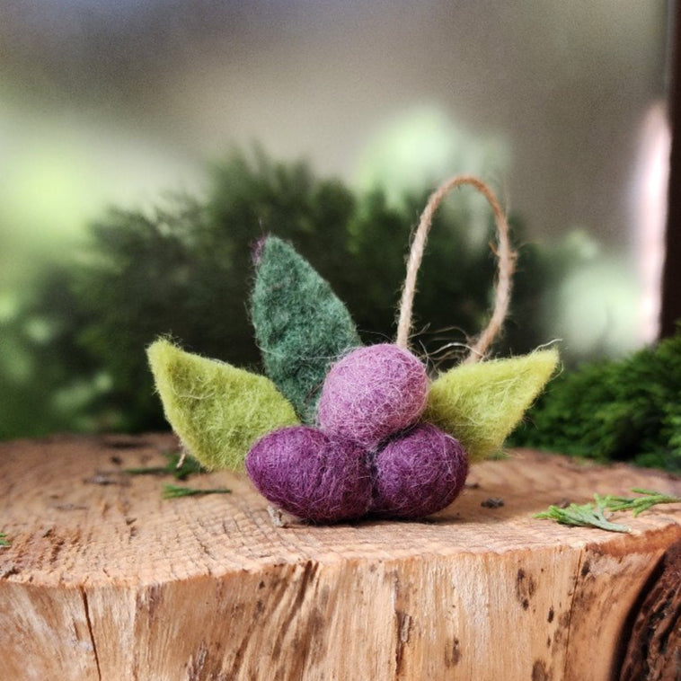 Hand Felted Wool Olives and Leaves | Handmade Christmas Tree Ornament