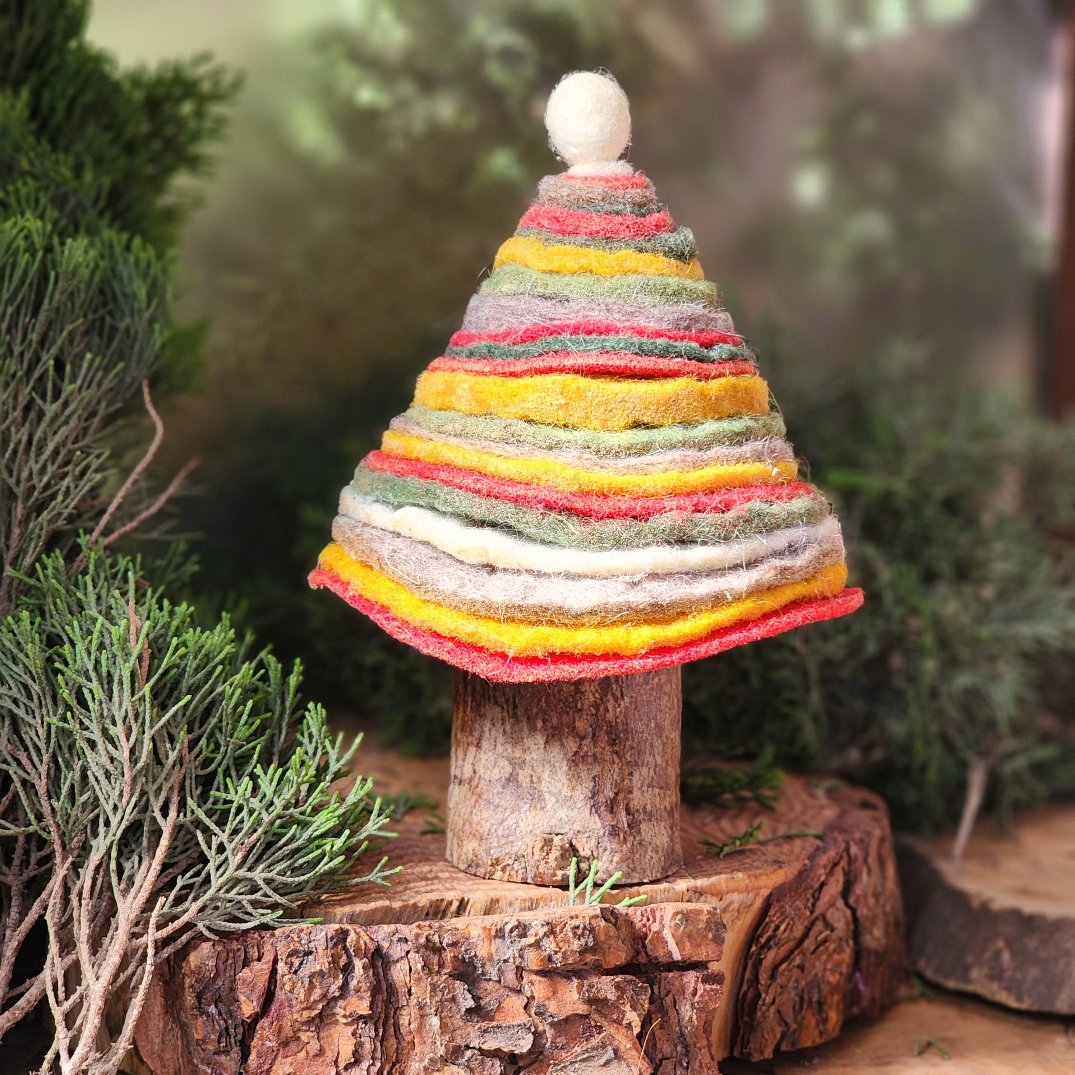 Hand Felted Christmas Tree on Olive Wood | Holiday Decoration