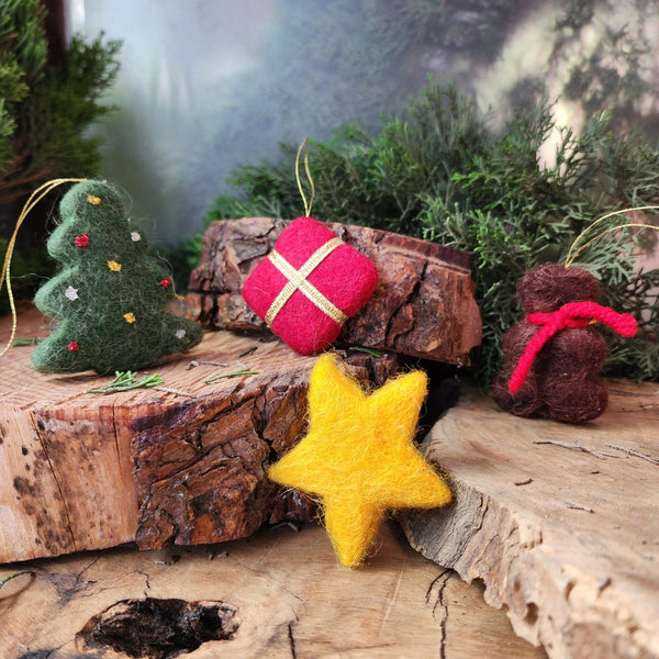 Felted Wool Christmas Ornaments | Set of 4 | Handcrafted from Bethlehem Fairtrade Gifts from Palestine | Handmade Palestine 