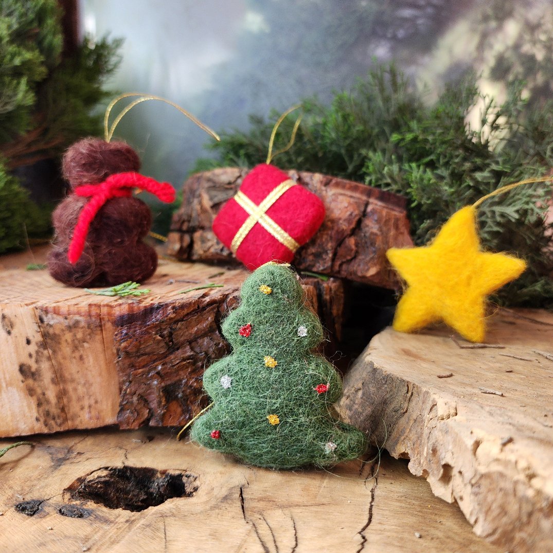 Felted Wool Christmas Ornaments | Set of 4 | Handcrafted from Bethlehem