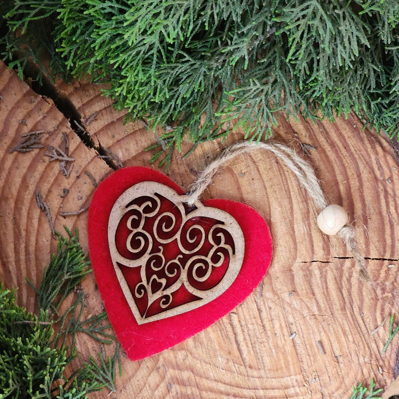 Felted Heart Christmas Ornament with Wood from Bethlehem