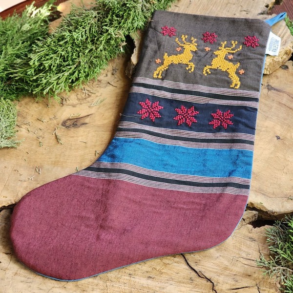 Christmas Stocking on Majdalawi Fabric, Hand Embroidered by Women in Palestine