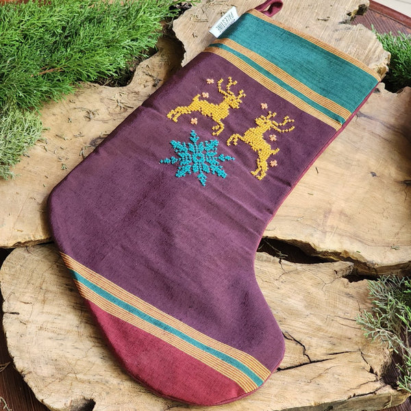 Christmas Stocking on Majdalawi Fabric, Hand Embroidered by Women in Palestine