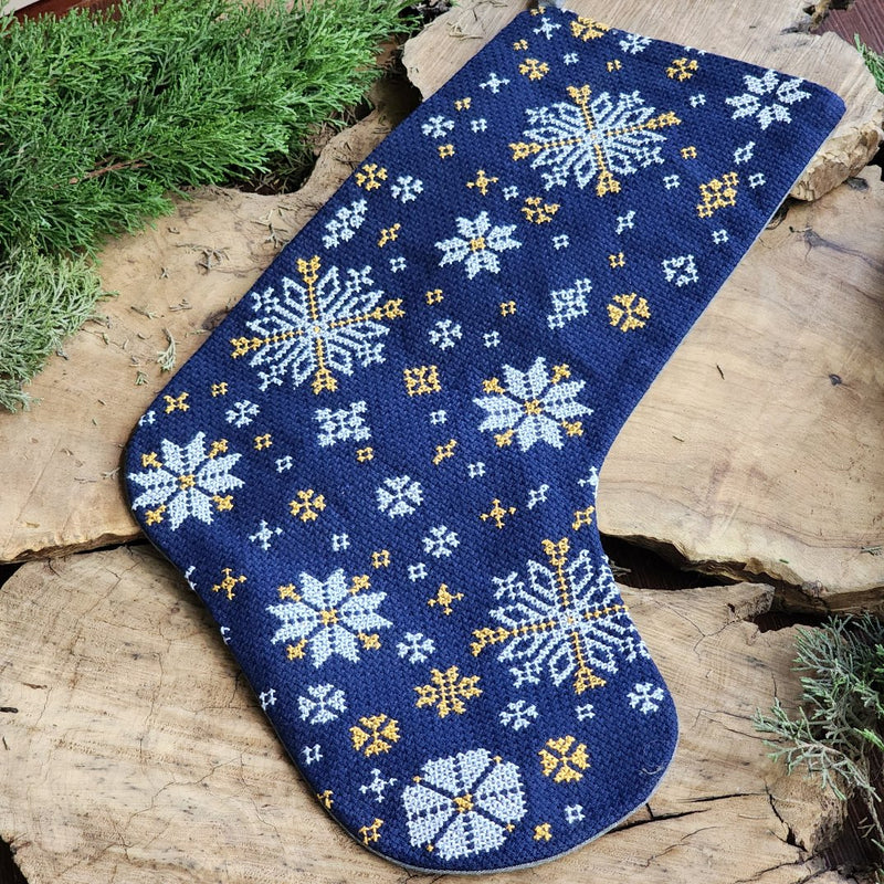 Christmas Stocking Hand Stitched with Snowflakes with Palestinian Tatreez | Holiday from Palestine