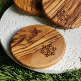 Olive Wood Coasters with Snowflake | Set of 4 | Handmade in Bethlehem