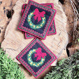 Palestinian Hand Embroidered Fabric Christmas Coasters with Tatreez | Set of 4