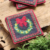 Palestinian Hand Embroidered Fabric Christmas Coasters with Tatreez | Set of 4