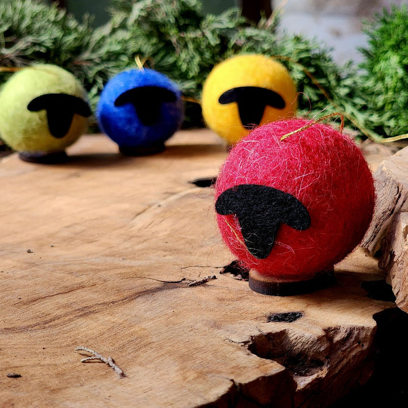 Palestinian Felted Wool Sheep Christmas Ornament | Set of 4 | Unique Tree Bobbles