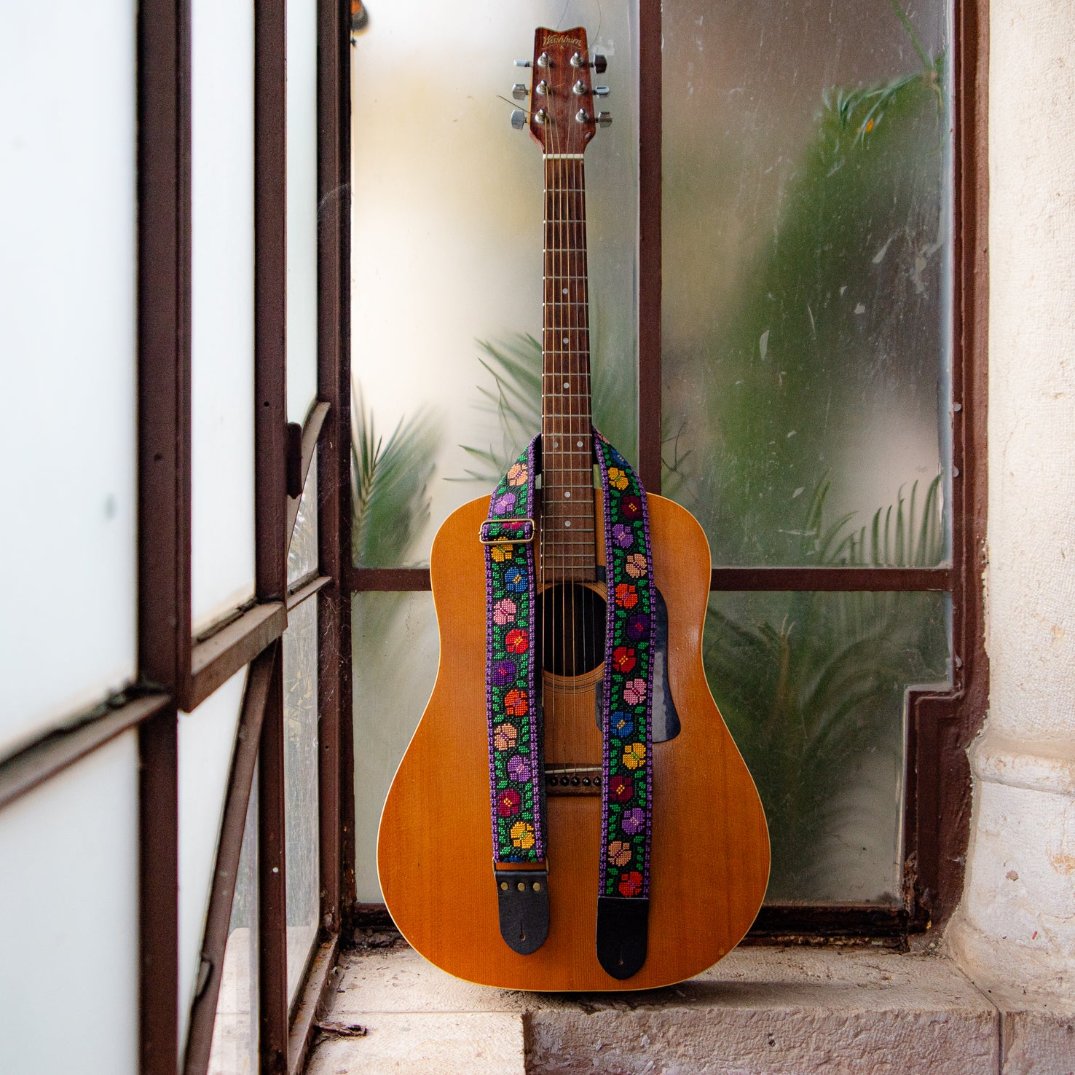 Palestinian Tatreez Guitar Strap | Traditionally Hand Embroidered in Palestine