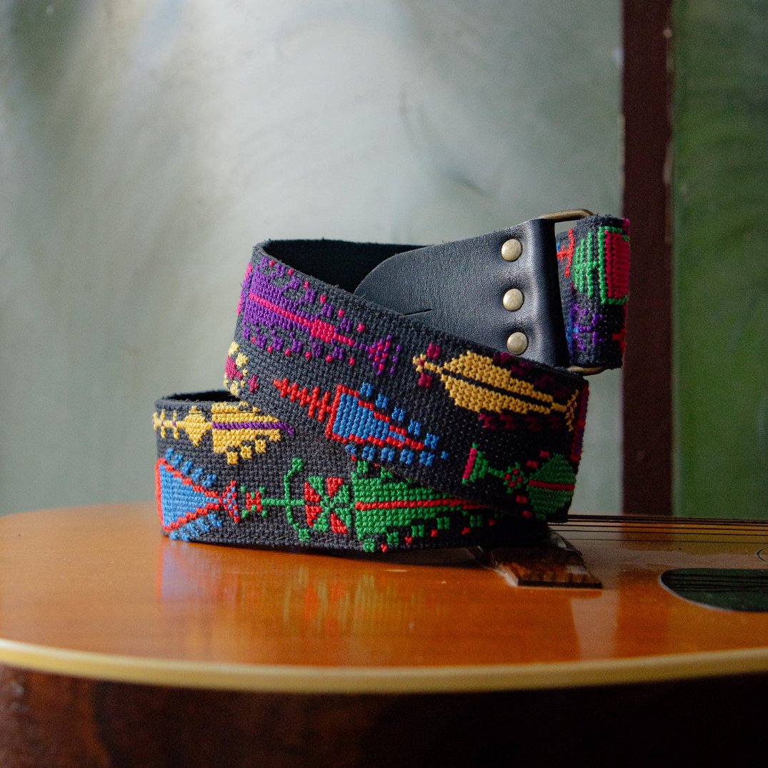 Palestinian Tatreez Embroidery on Leather Guitar Straps from Palestine