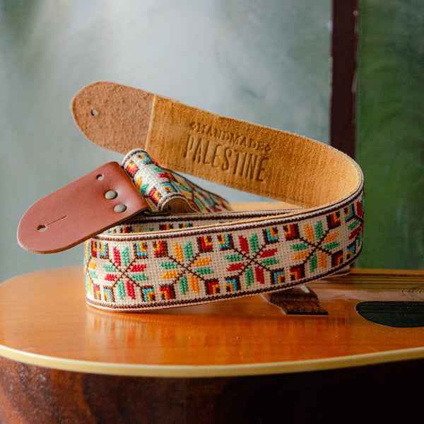 Palestinian Leather and Embroidered Guitar Strap | Traditionally Handcrafted Tatreez from Palestine