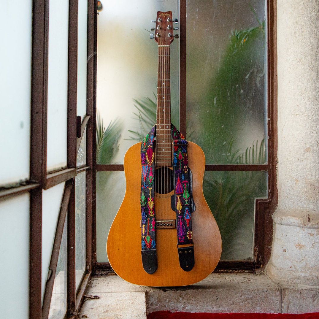 Palestinian Tatreez Embroidery on Leather Guitar Straps from Palestine