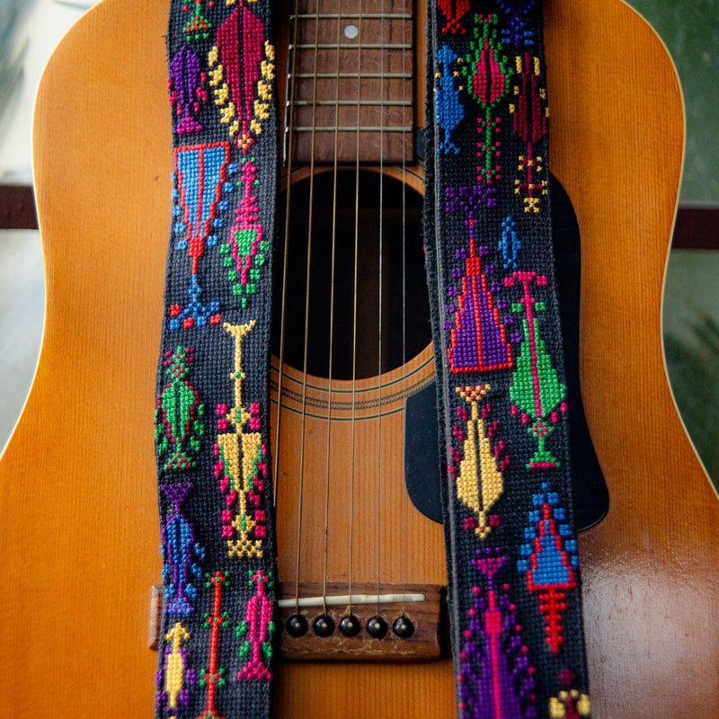 Palestinian Tatreez Embroidery on Leather Guitar Straps from Palestine