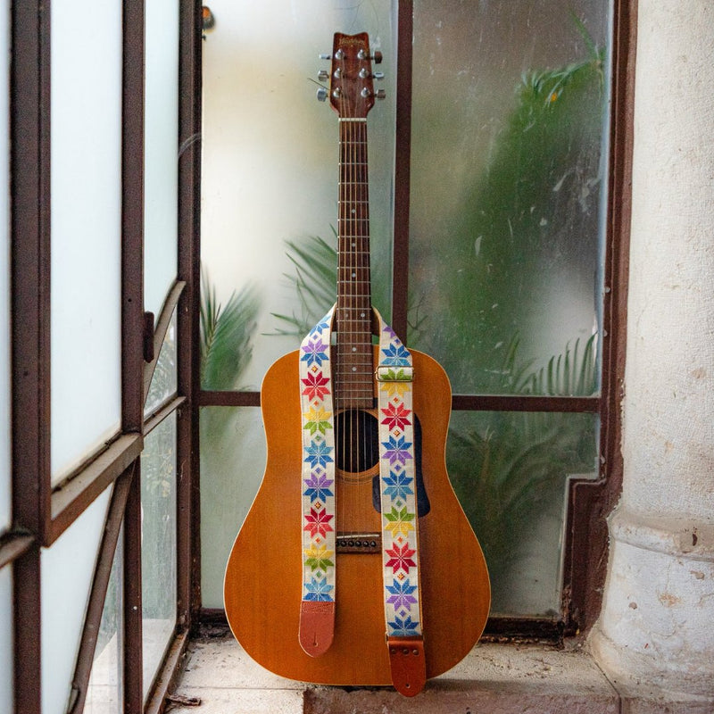 Palestinian Leather and Embroidered Guitar Strap | Traditionally Handcrafted Tatreez from Palestine