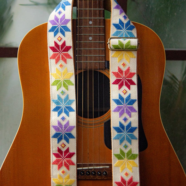 Palestinian Leather and Embroidered Guitar Strap | Traditionally Handcrafted Tatreez from Palestine