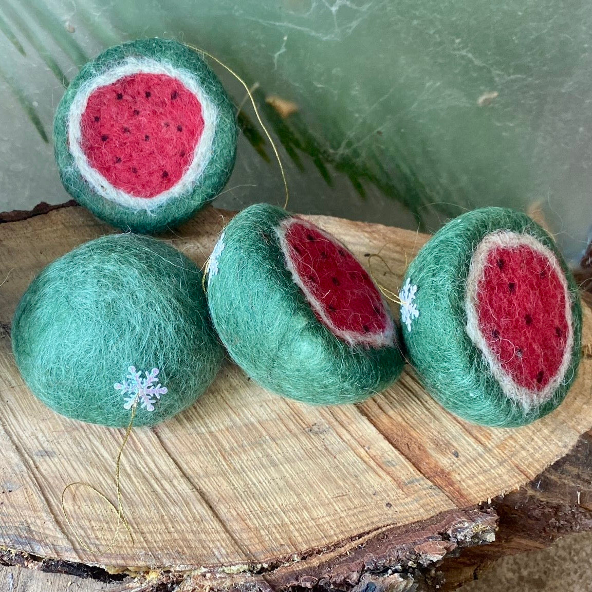 Handmade Watermelon Christmas Tree Ornament from Hand Felted Wool | Ornaments Handcrafted in Bethlehem